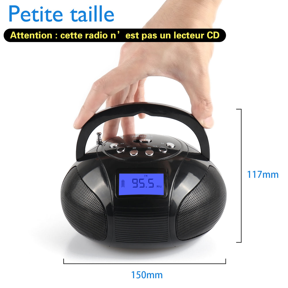 Haut-parleur Bluetooth Portable Rechargeable MP3 AUX FM Réveil Radio August SE20 - Noir