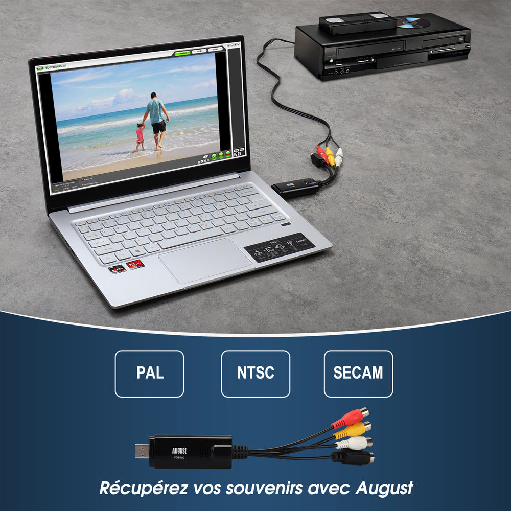 VHS à carte de capture PC USB numérique pour magnétoscope DVD caméscope Windows August VGB100