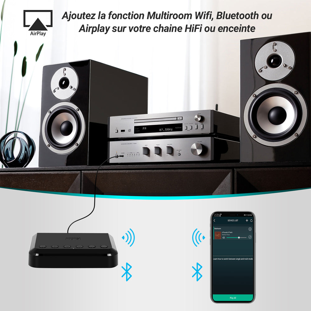 Récepteur de musique Audio sans fil WiFi Bluetooth adaptateur de musique multiroom pour système de haut-parleurs  HiFi August WR320B