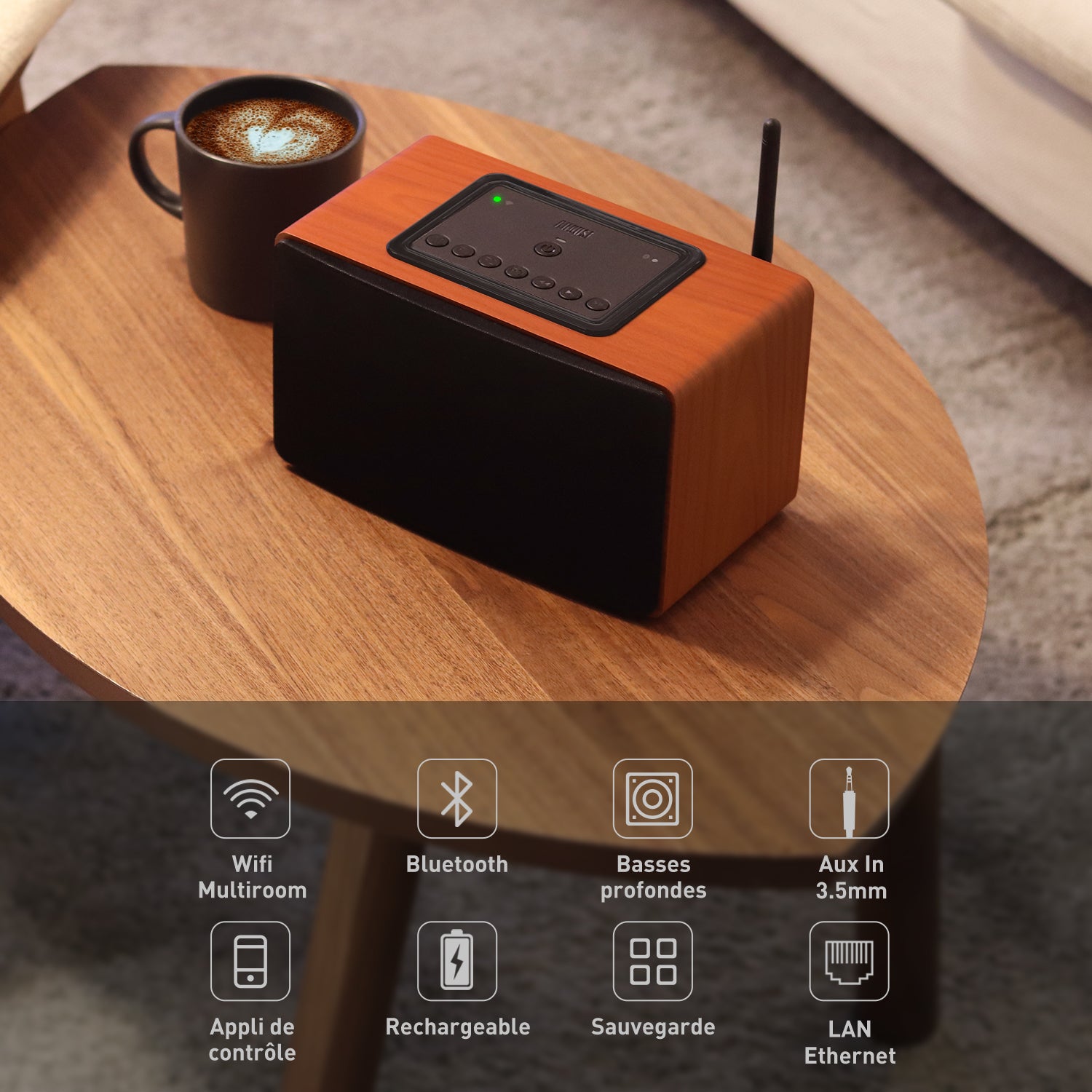 Système de haut-parleurs multiroom avec haut-parleur Wifi portable avec AUX, USB, Spotify, DLNA, TuneIn - August WS350K