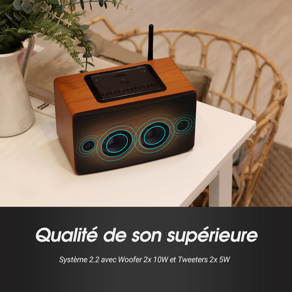 Système de haut-parleurs multiroom avec haut-parleur Wifi portable avec AUX, USB, Spotify, DLNA, TuneIn - August WS350K