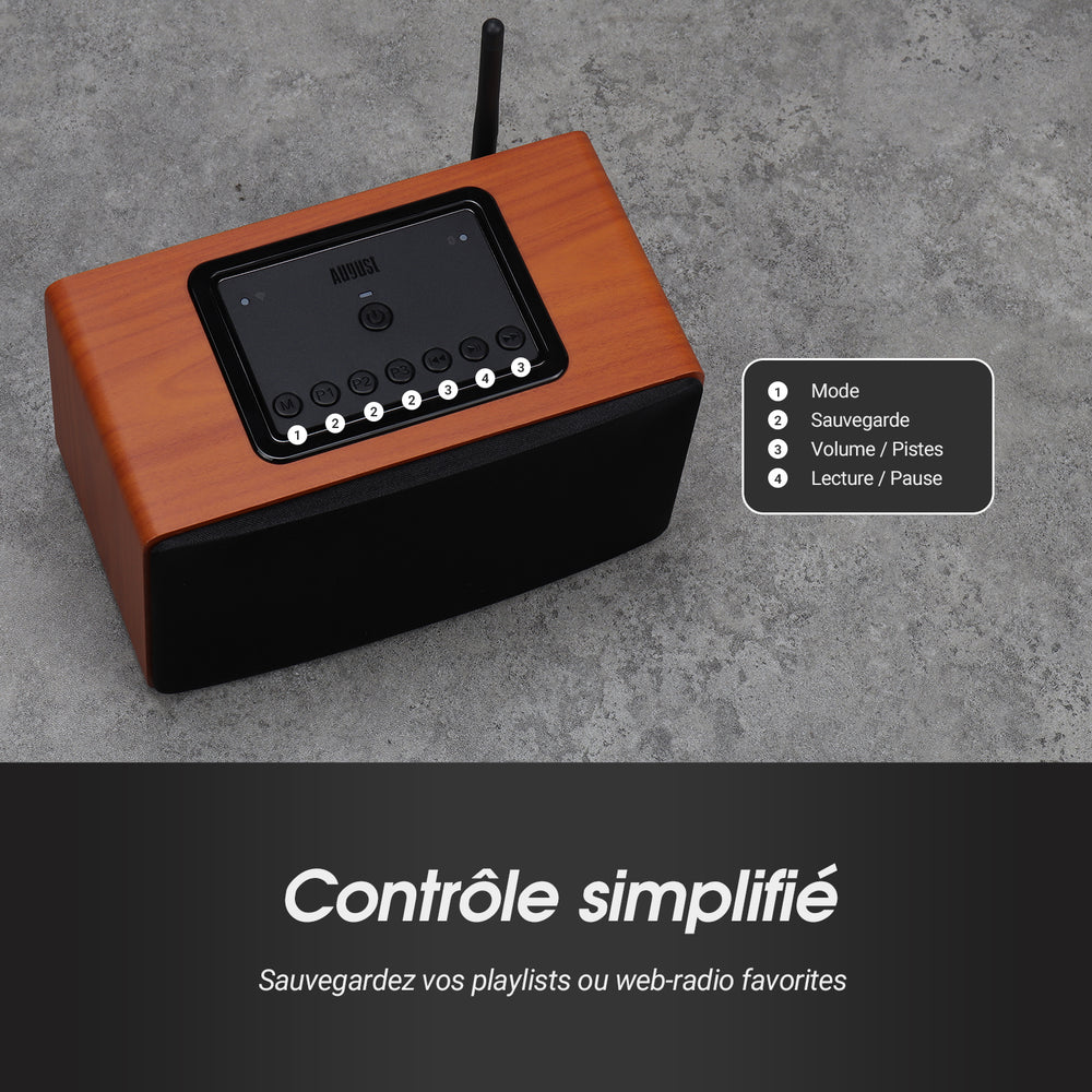 Système de haut-parleurs multiroom avec haut-parleur Wifi portable avec AUX, USB, Spotify, DLNA, TuneIn - August WS350K