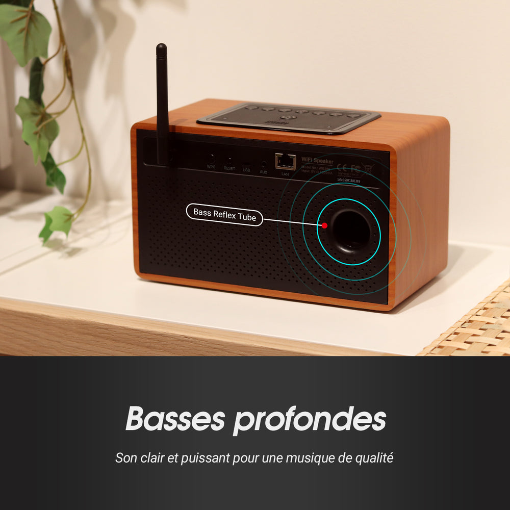 Système de haut-parleurs multiroom avec haut-parleur Wifi portable avec AUX, USB, Spotify, DLNA, TuneIn - August WS350K